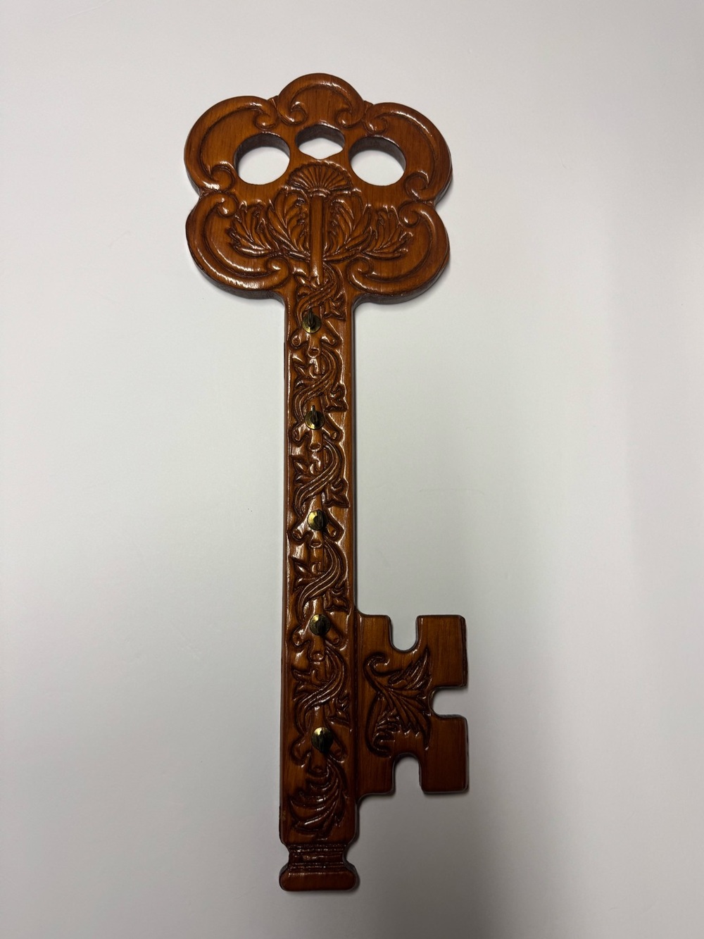 Hand-Carved Wood Skeleton Wall Key with Hooks
